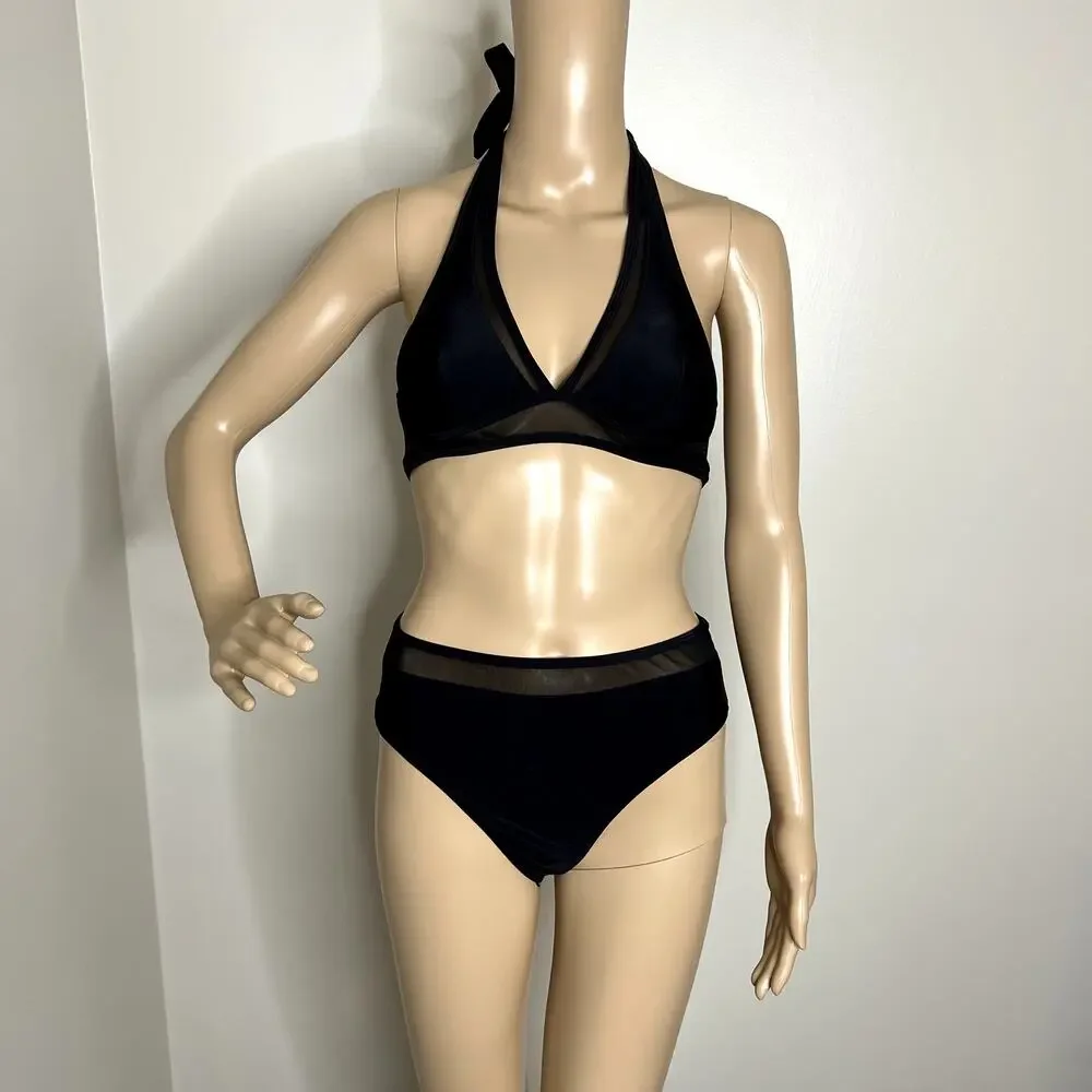 Cupshe Black Mesh Halter Bikini